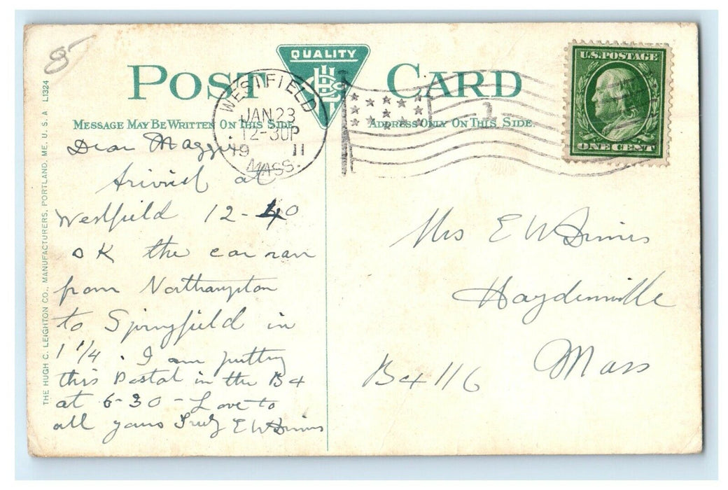 1911 State Normal School Dickinson Hall, Westfield Massachusetts MA Postcard