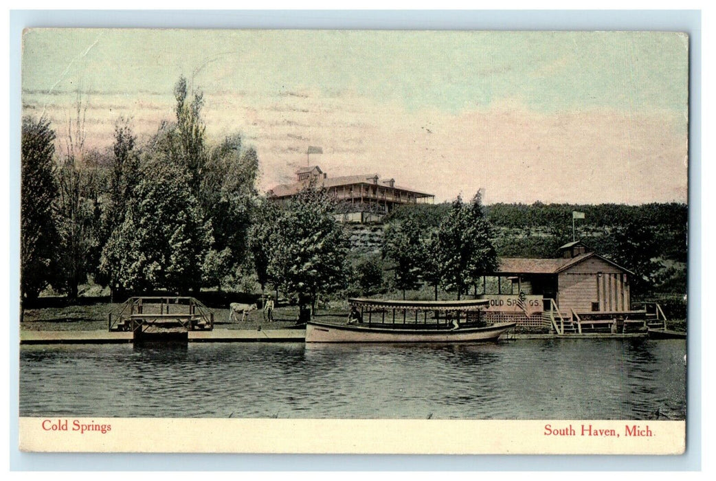 1908 The Cold Springs Lake Boat South Haven Michigan MI Antique Postcard