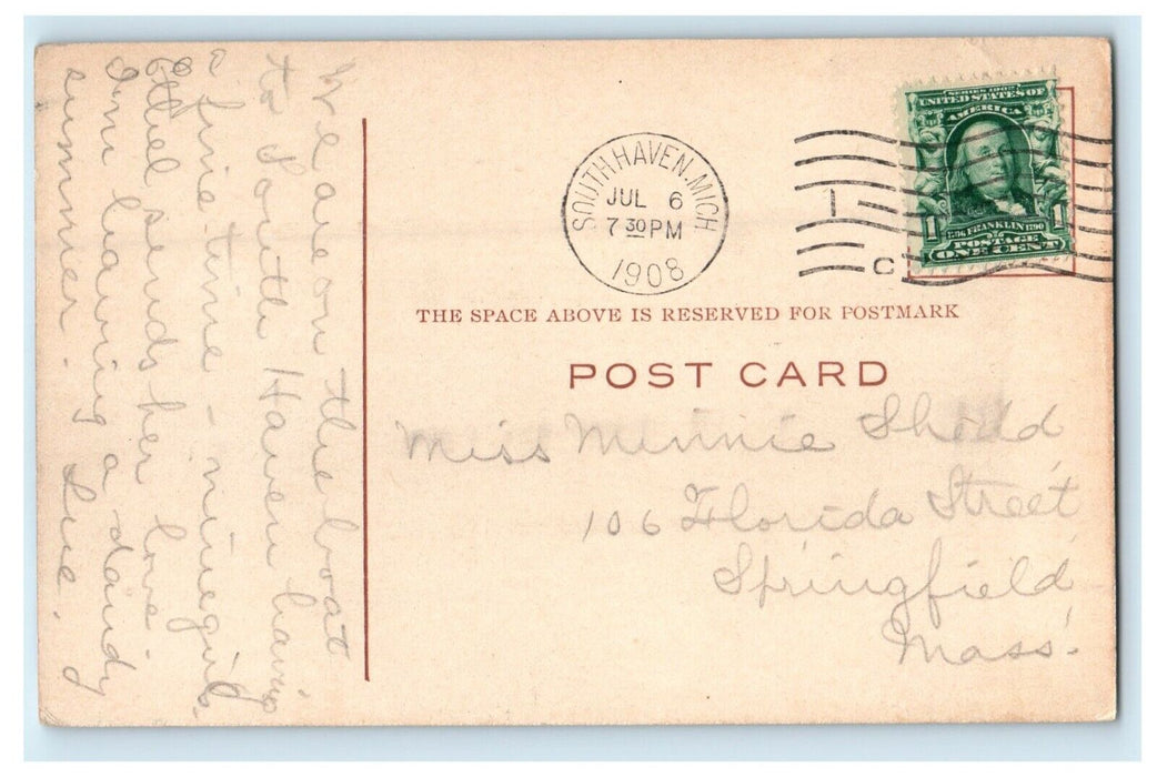 1908 The Cold Springs Lake Boat South Haven Michigan MI Antique Postcard
