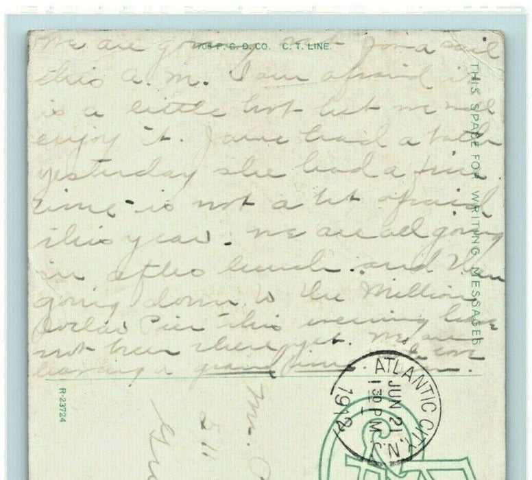1912 Moonlight Sailboats Atlantic City New Jersey NJ Posted Antique Postcard