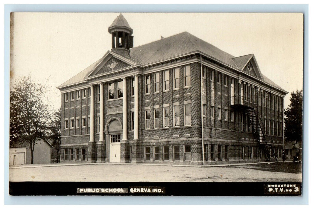 c1910's Public School Building Geneva Indiana IN RPPC Photo Antique Postcard