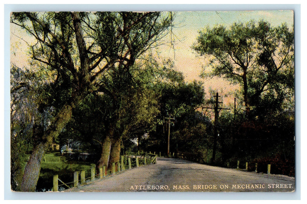 1914 Bridge on Mechanic Street Attleboro Massachusetts MA Posted Postcard