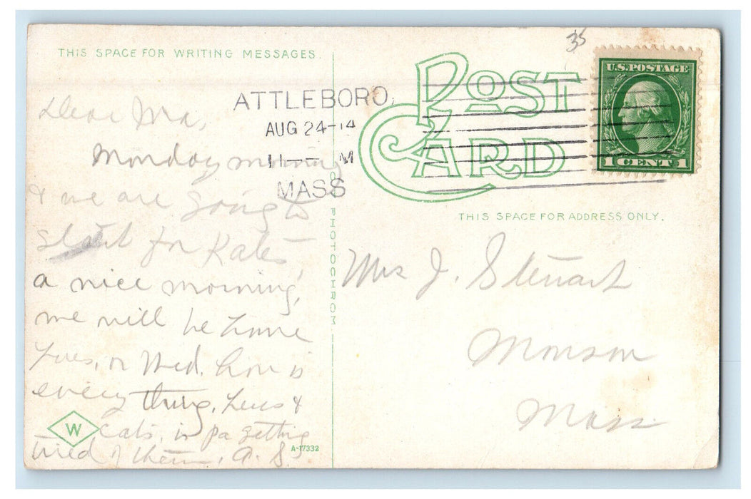 1914 Bridge on Mechanic Street Attleboro Massachusetts MA Posted Postcard