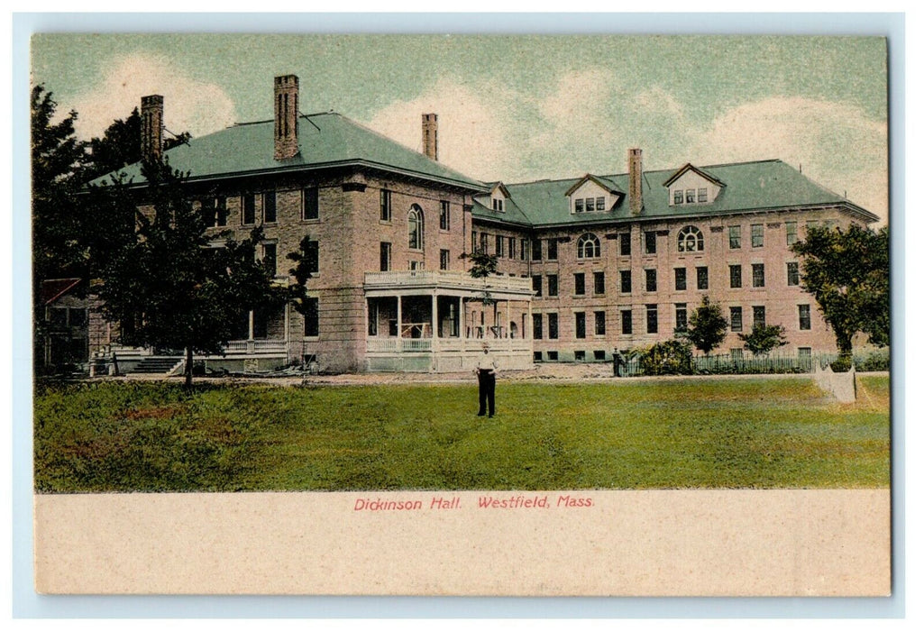 1905 Man Standing in Dickinson Hall, Westfield Massachusetts MA Postcard
