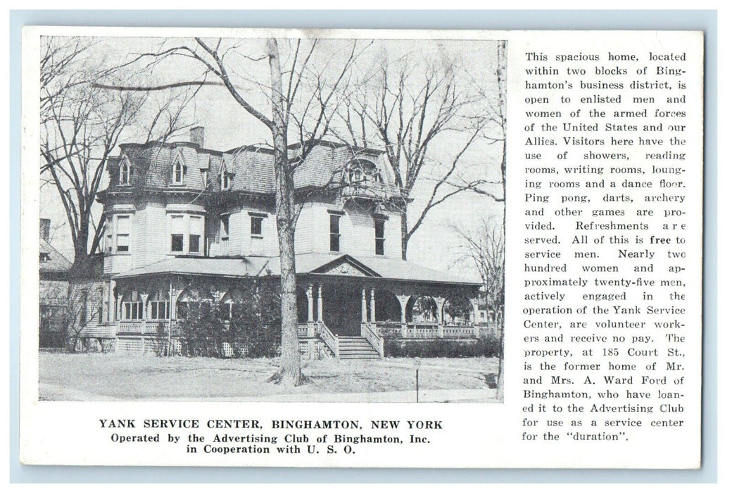 1943 Yank Service Center Advertising Club Binghamton New York NY WW2 Postcard