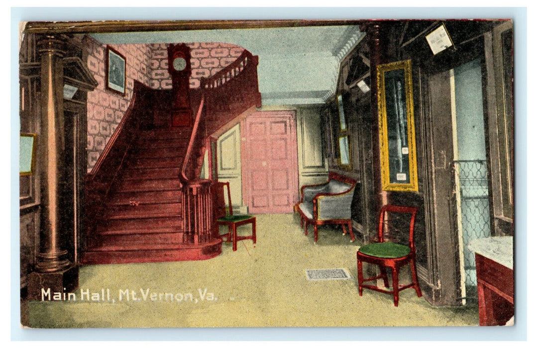 Main Hall Mt. Vernon Virginia Washington Home Vintage Antique Postcard