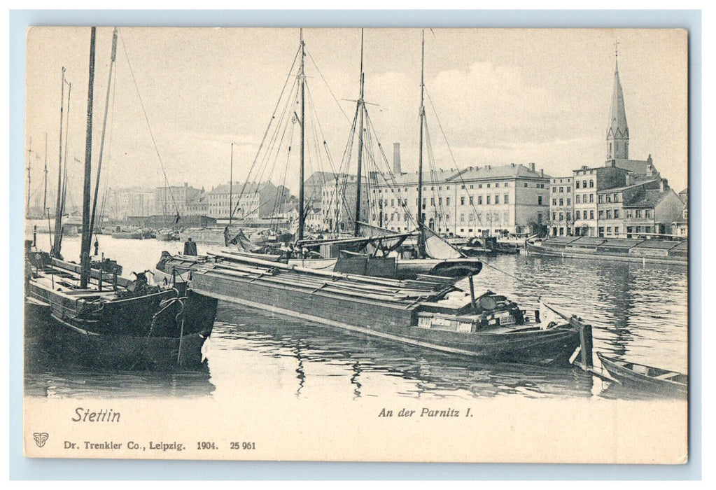 c1910 Ships Scene, An Der Parnitz I. Stettin Germany Unposted Postcard