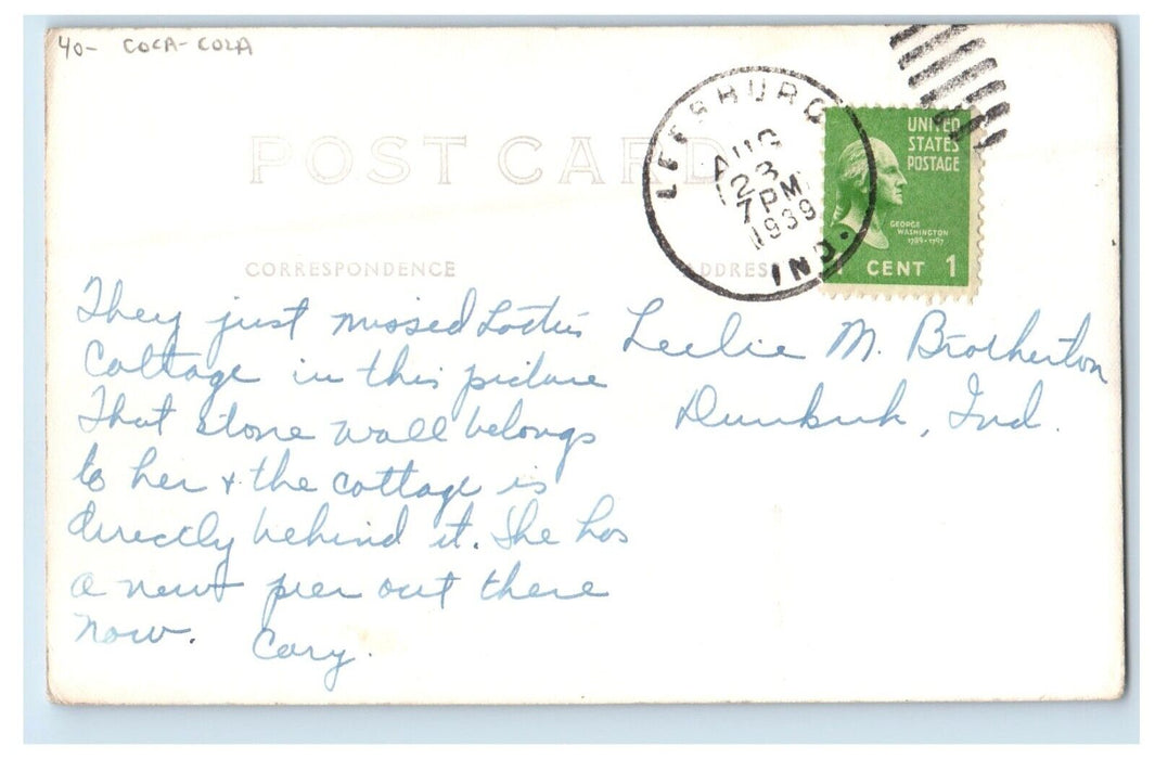 1939 Black's Landing Coca Cola Tippecanoe Lake Indiana IN RPPC Photo Postcard