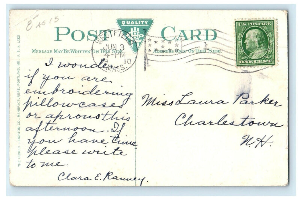 1910 View along Main Street, Westfield Massachusetts MA Antique Postcard