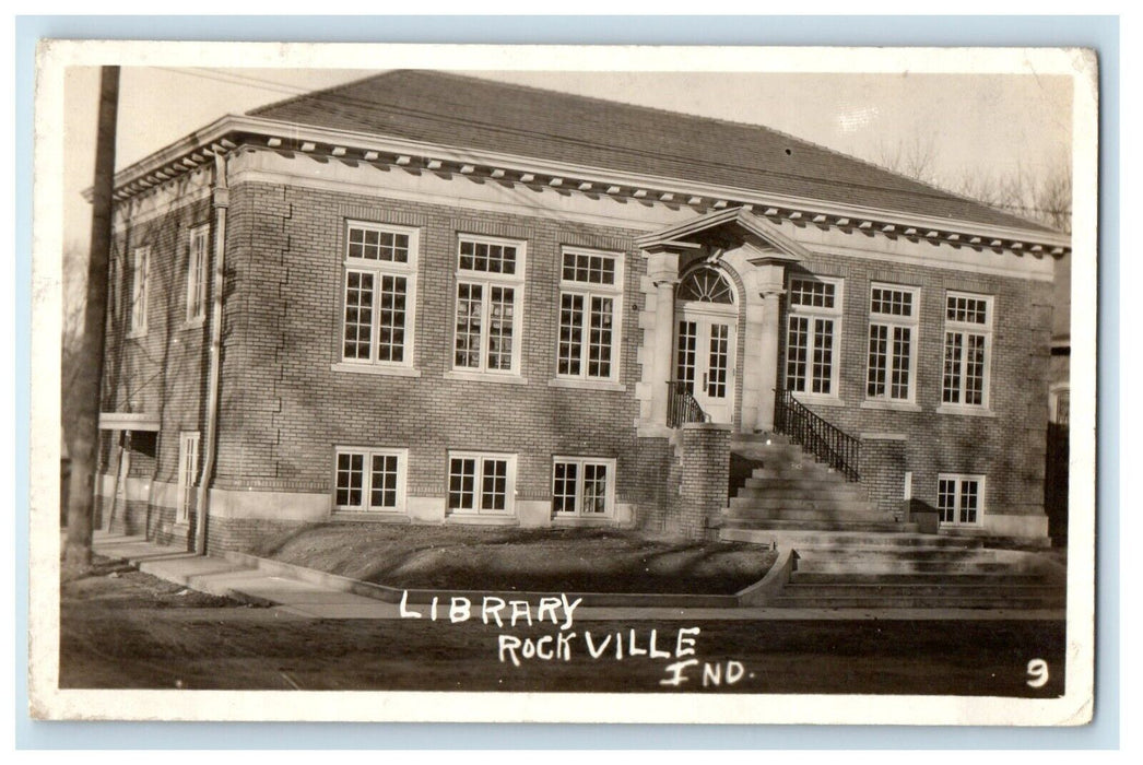 c1910's View Of Library Building Rockville Indiana IN RPPC Photo Posted Postcard