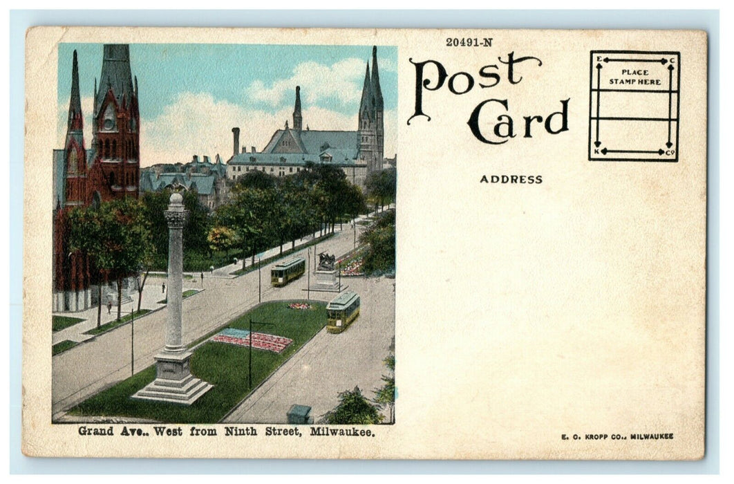 c1918 Grand Ave. Ninth St. Milwaukee Wisconsin WI City Advertising Postcard