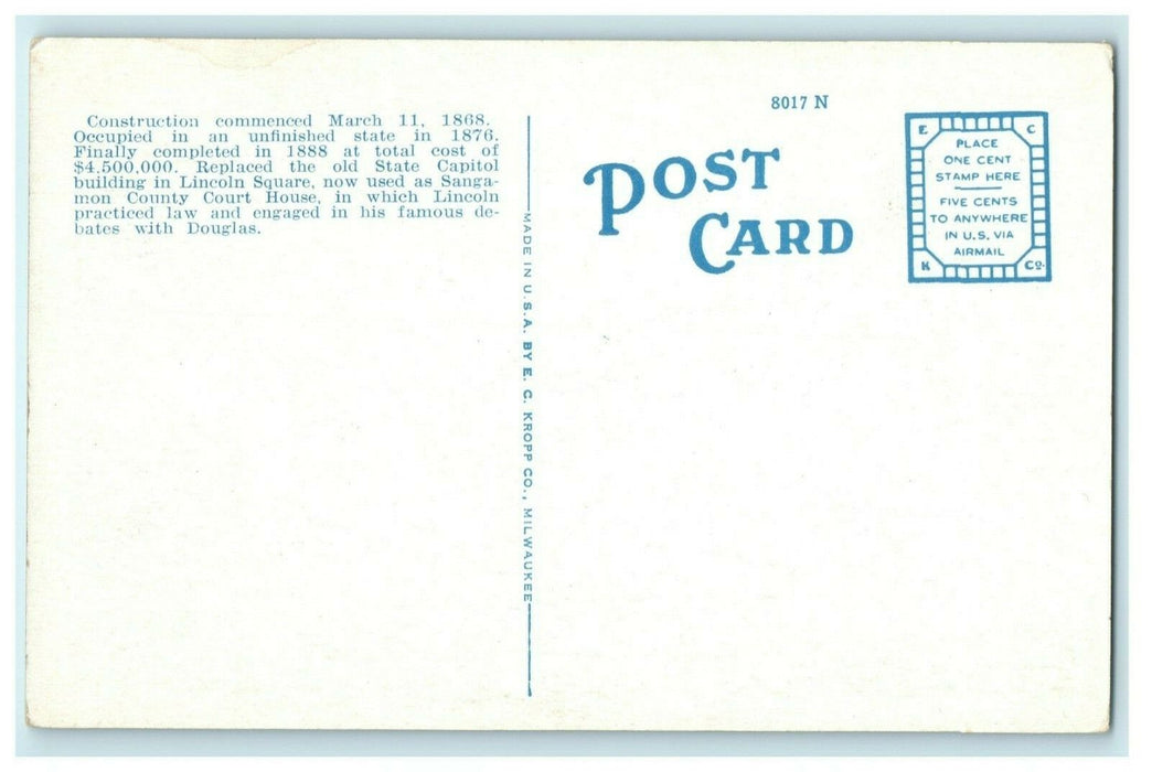 State Capitol Springfield Illinois Postcard