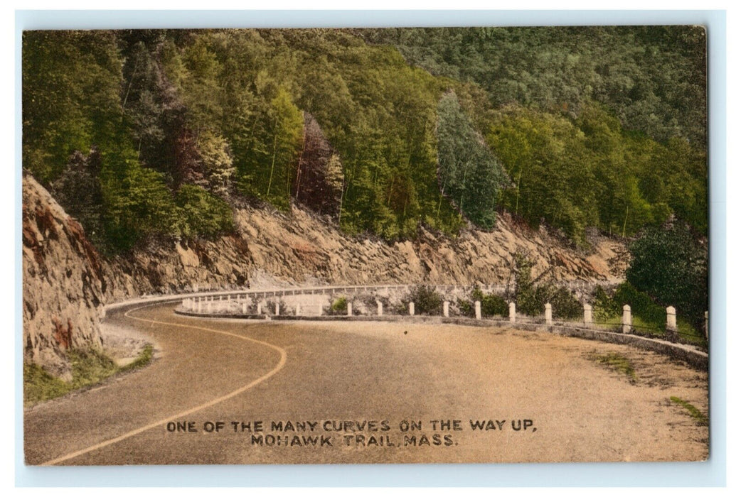 Many Curves on Way Up Mohawk Trail Massachusetts 1946 Road Vintage Postcard