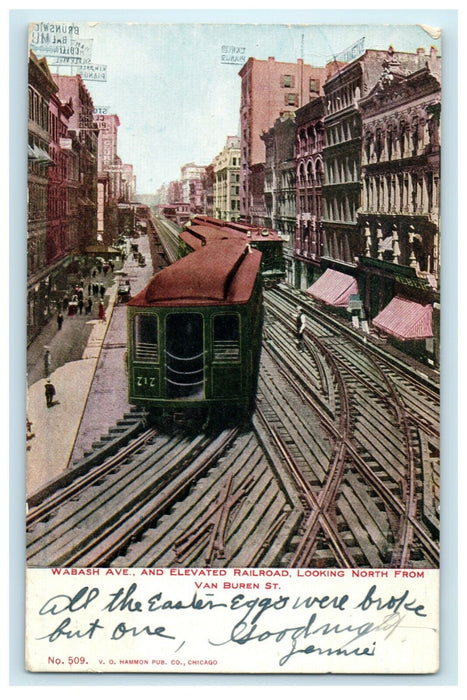 1907 Wabash Ave. Trolley Train Chicago Illinois IL Posted Antique Postcard