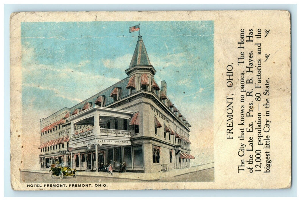 1919 Hotel Fremont Ohio OH City Advertising Posted Antique Caption Postcard