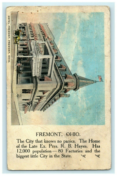 1919 Hotel Fremont Ohio OH City Advertising Posted Antique Caption Postcard