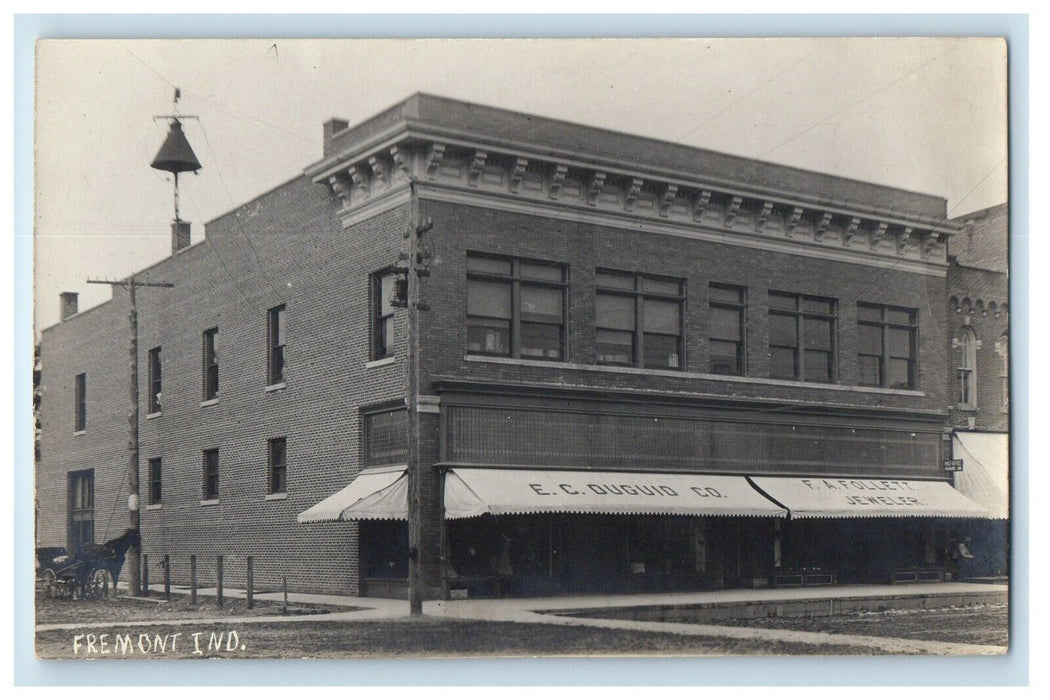 c1910's Fremont Indiana IN, Building Store Front Horse Cart RPPC Photo Postcard