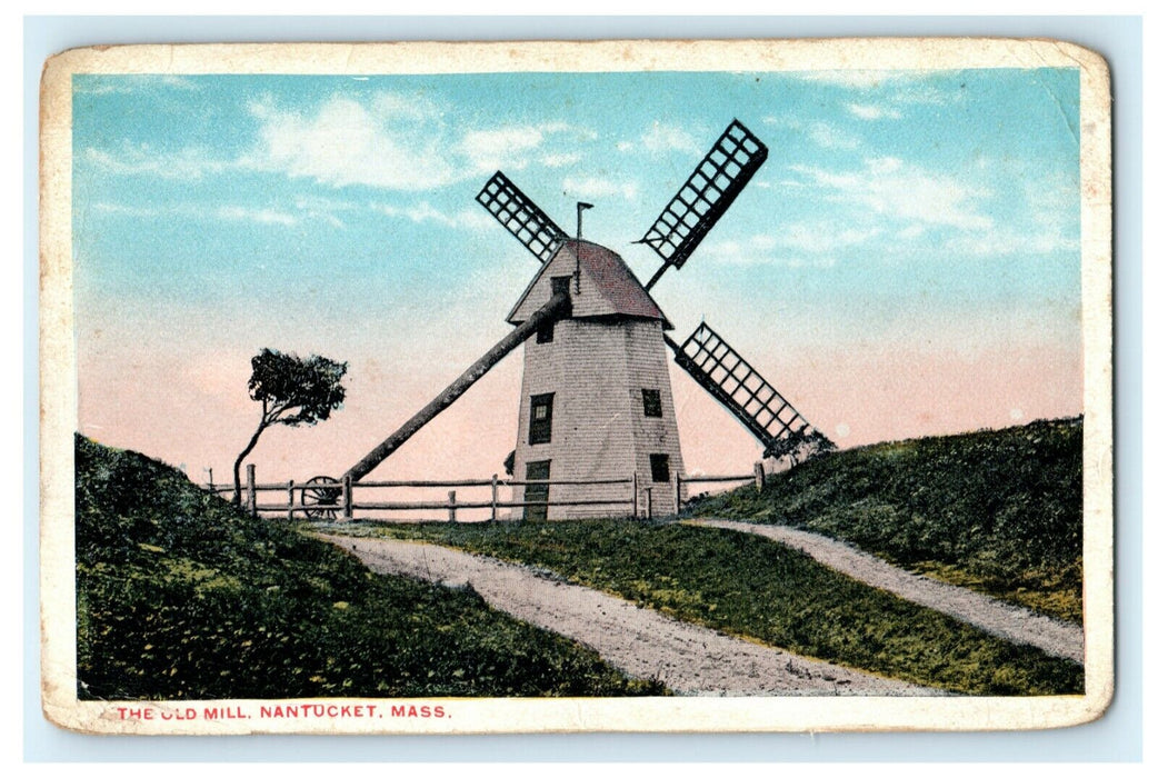 The Old Mill Nantucket Massachusetts Windmill Antique Vintage Postcard