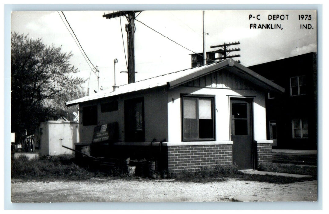 1975 PC Depot Station Train Franklin Indiana IN RPPC Photo Vintage Postcard