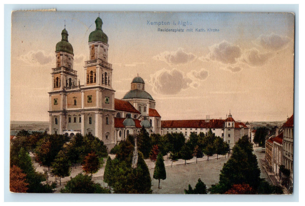 c1910 Residenzplatz mit Kath. Kiche Kempten I. Algau Germany Postcard