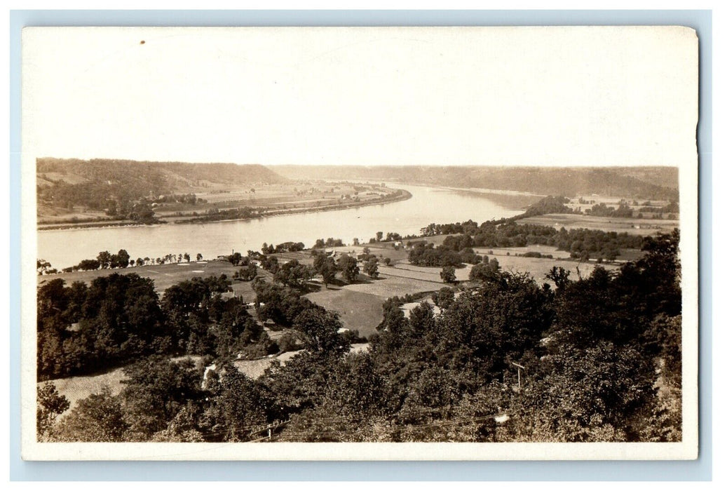 c1930's Aerial View Of Ohio River Madison Indiana IN RPPC Photo Vintage Postcard