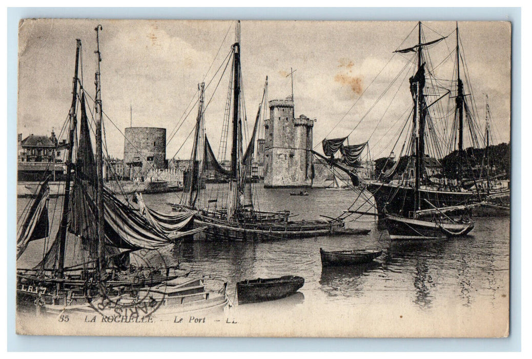 1919 Boat Scene La Rochelle Le Port France Antique Posted Postcard