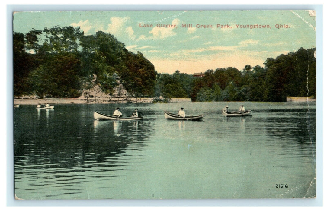 1912 Lake Glacier Mill Creek Park Youngstown Ohio OH 4th July Fireworks Postcard