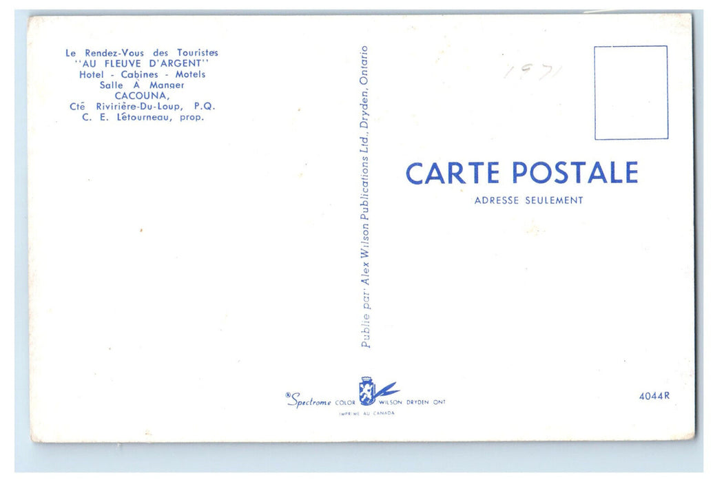 c1950s Au Fleuve D'Argent Hotel Cte Riviriere Du Loup PQ Canada Postcard