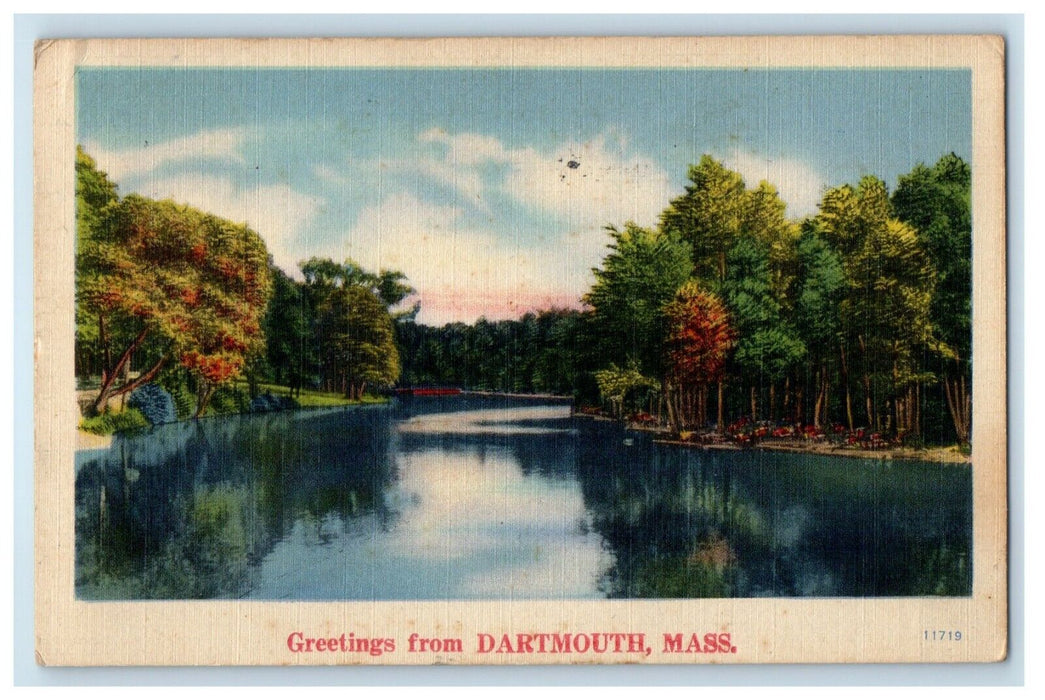 1945 Greetings From Dartmouth Massachusetts MA, Lake View Postcard