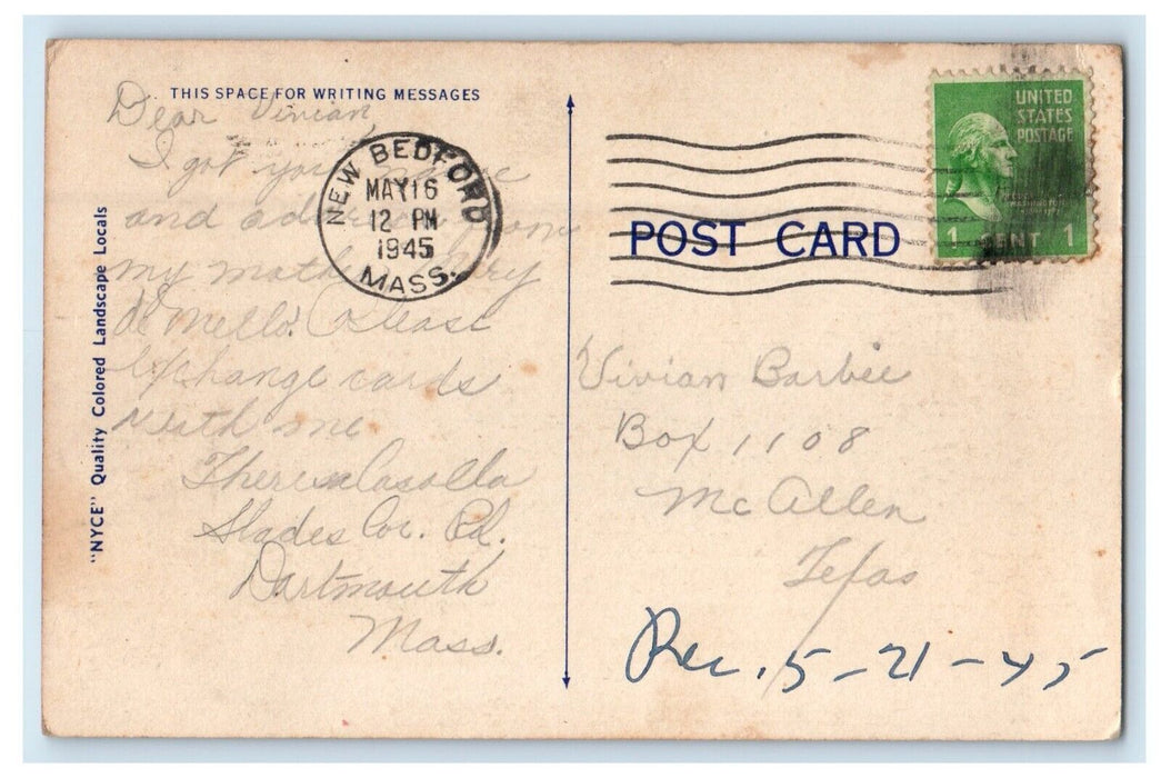 1945 Greetings From Dartmouth Massachusetts MA, Lake View Postcard