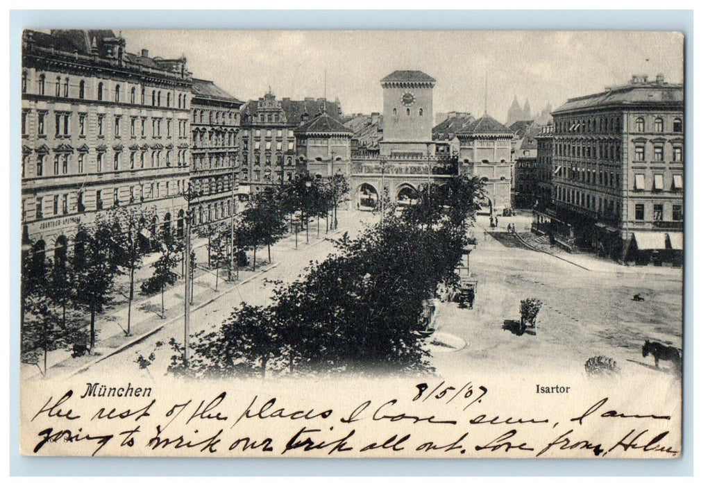 1907 View of Road, Isartor Munchen Germany Antique Posted Postcard