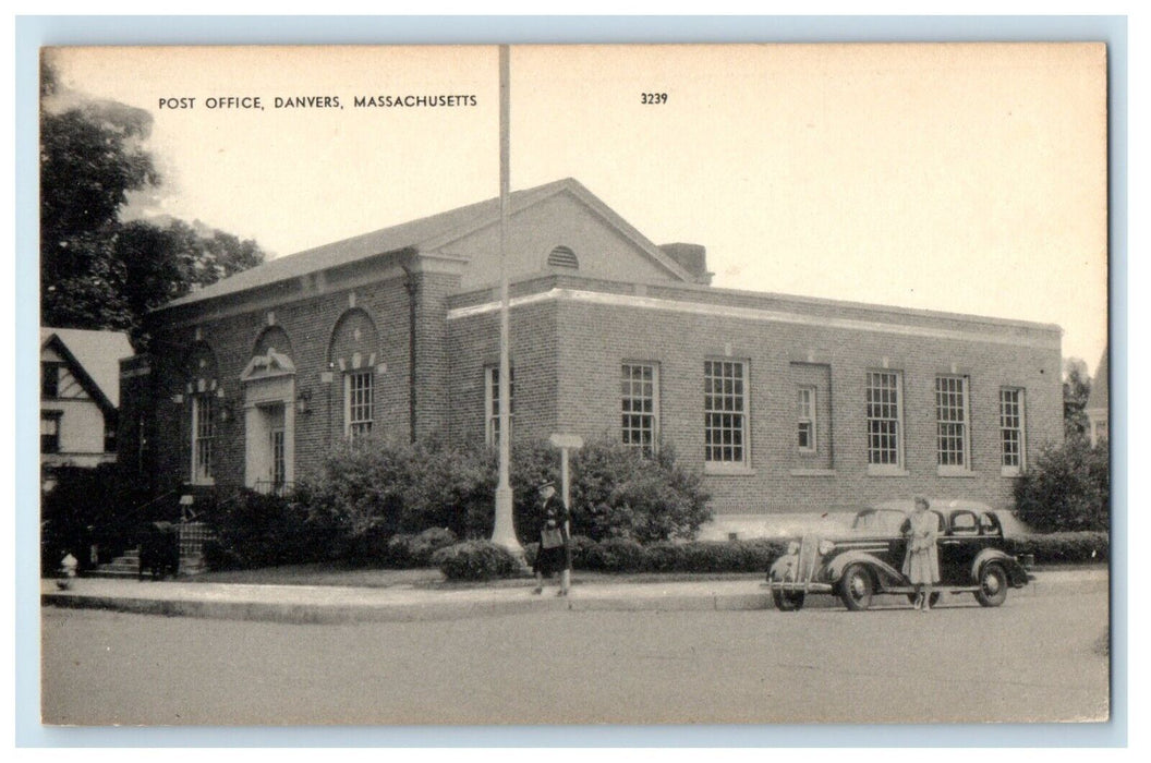 Street View Of Post Office Car Danvers Massachusetts MA Unposted Postcard