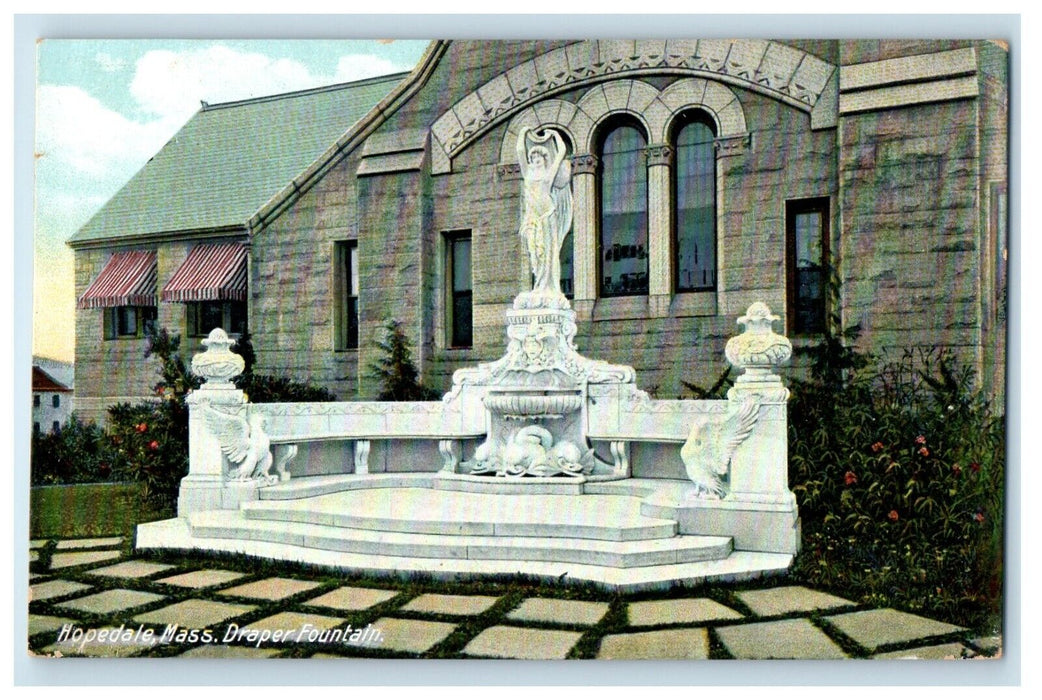 c1910's View Of Draper Fountain Hopedale Massachusetts MA Antique Postcard