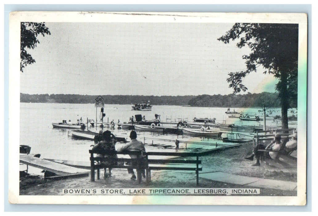 1954 Bowne's Store Lake Boat Tippecanoe Leesburg Indiana IN Antique Postcard