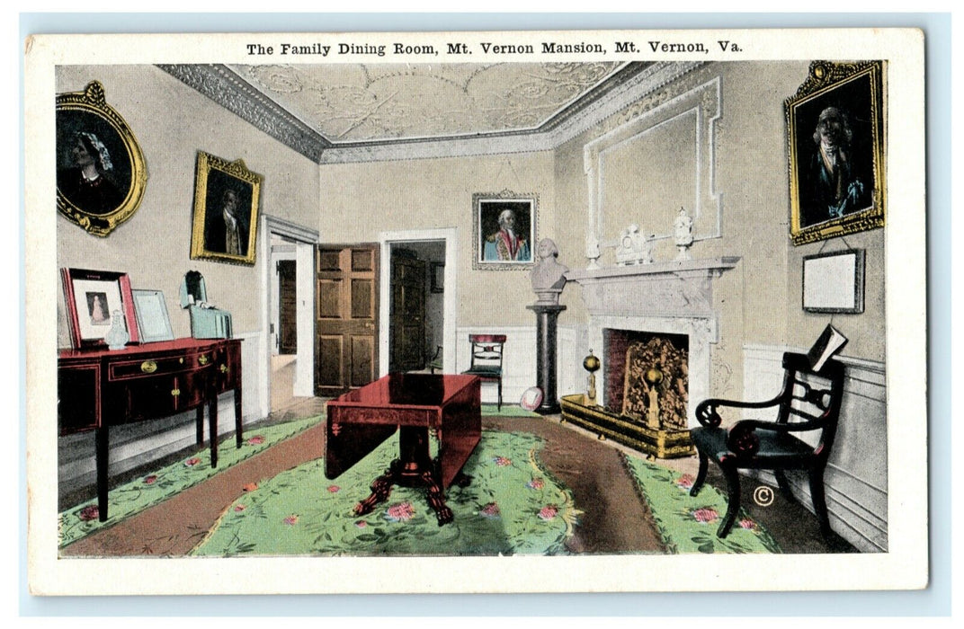 Family Dining Room, Mt. Vernon Mansion Virginia Vintage Antique Postcard