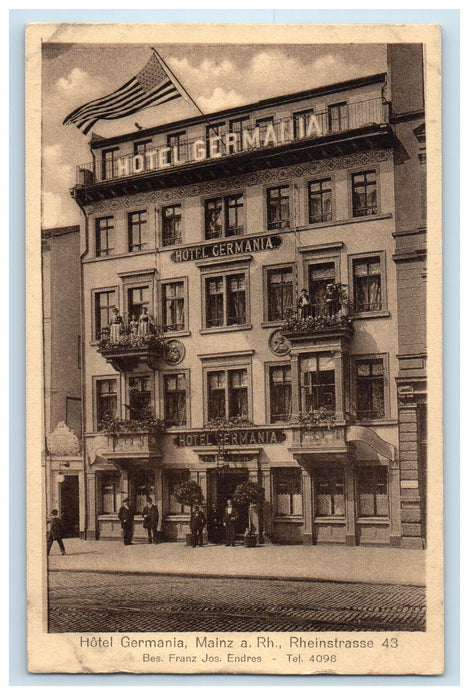 c1940s Hotel Germania Mainz a Rh Rheinstrasse Germany Vintage Postcard