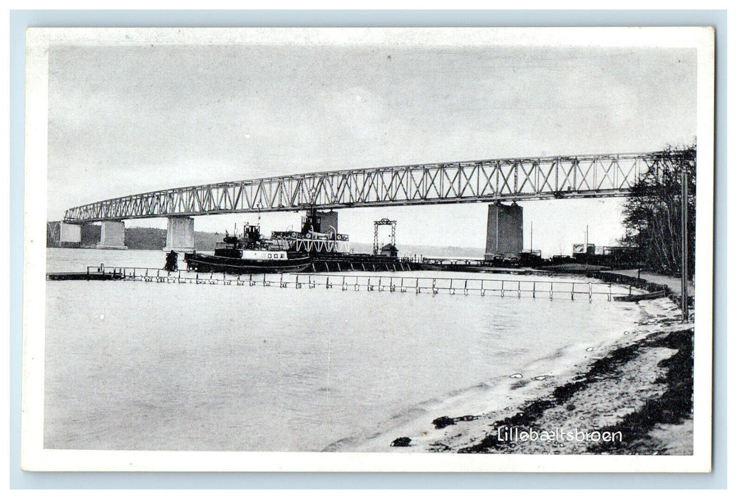 c1940s Lillebaeltsbroen (Little Belt Bridge) Fredericia Germany Postcard