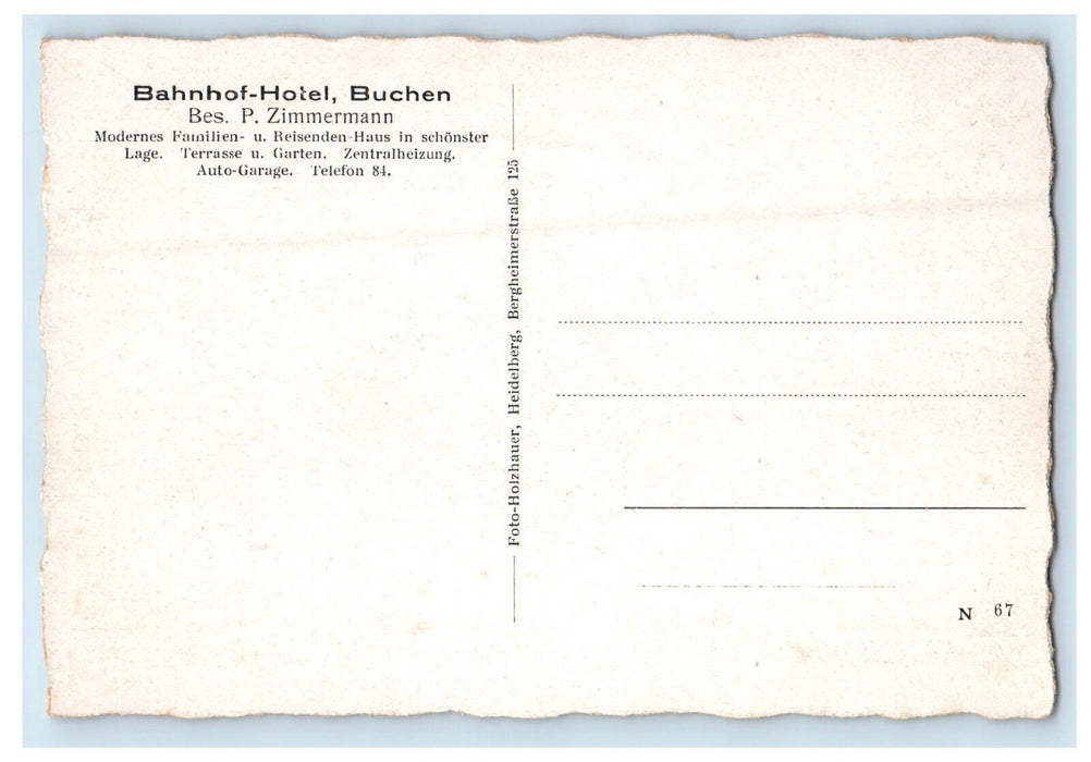 c1940s Bahnhof Hotel Buchen (Bad Odenwald) Buchen, Germany Antique Postcard