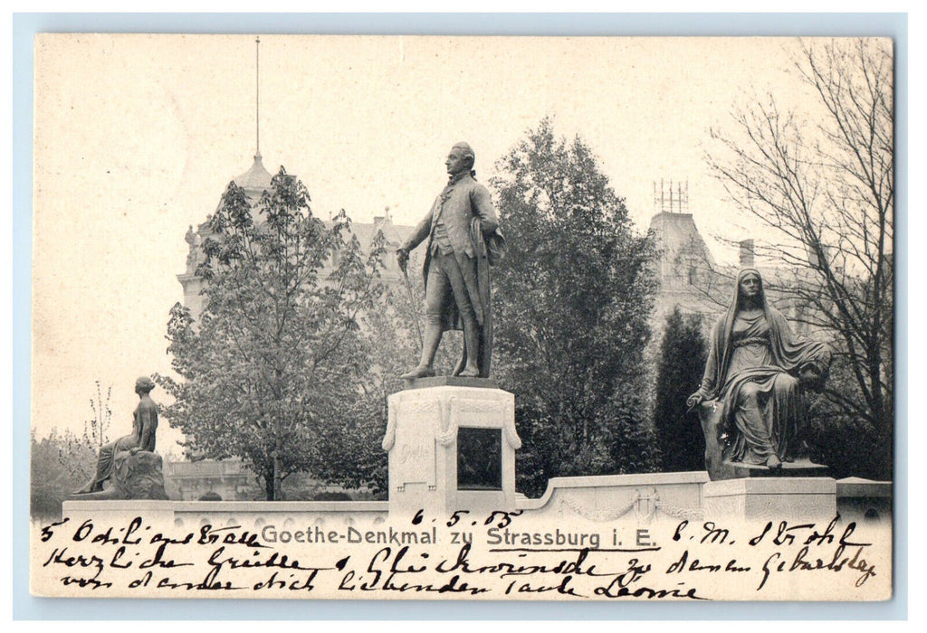 1905 Goethe monument in Strasbourg (Strassburg) i.E. France Postcard