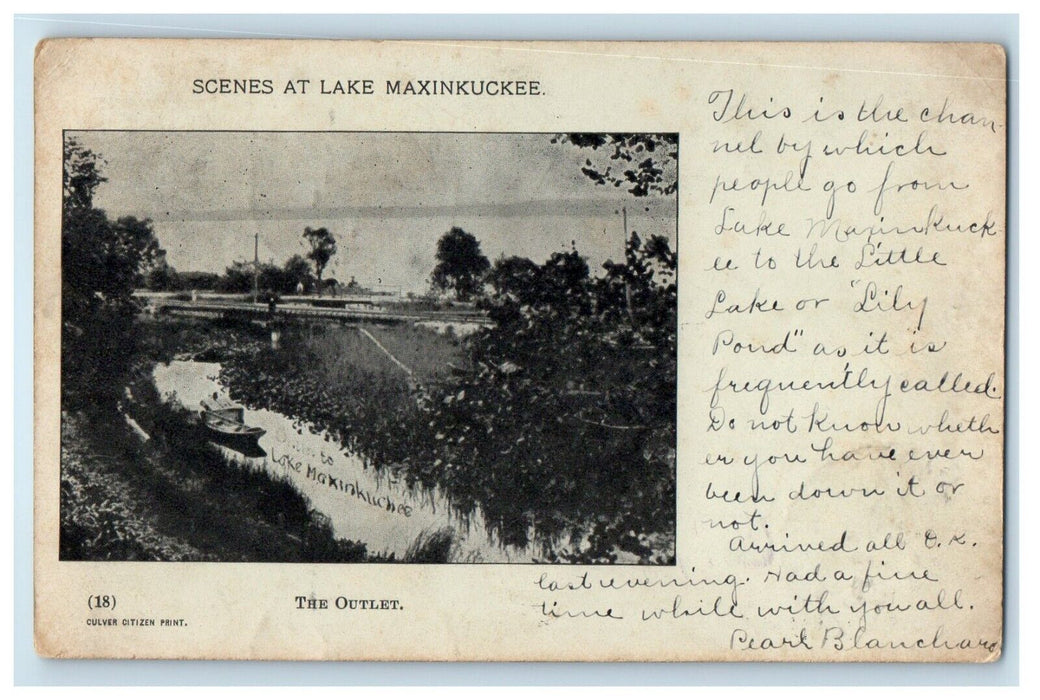 1907 The Outlet Boat Scenes At Lake Maxinkuckee Indiana IN Antique Postcard