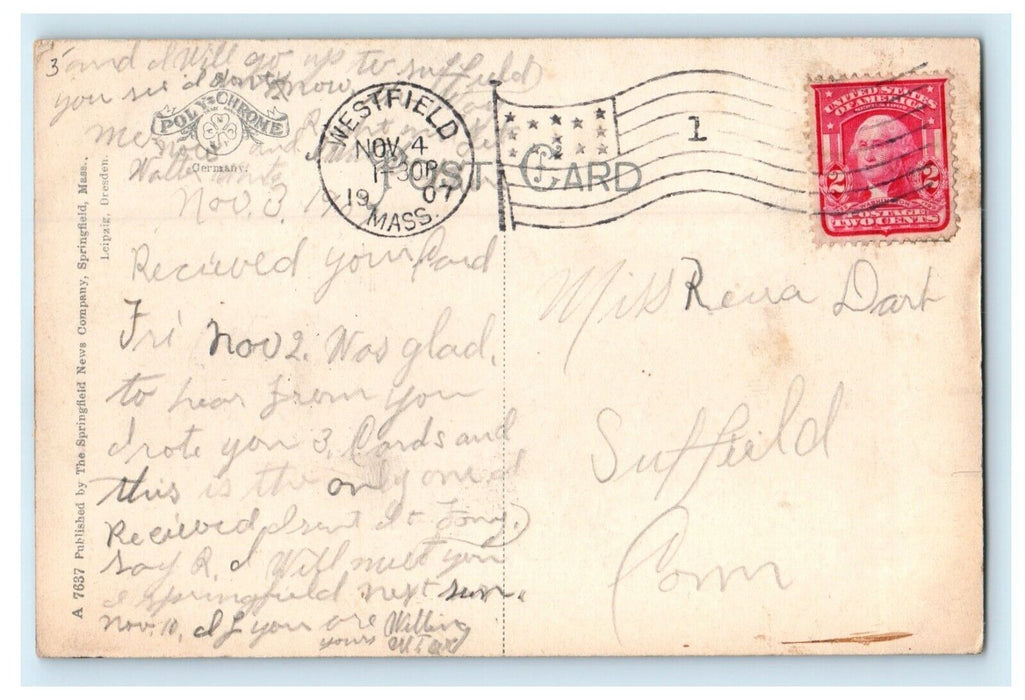 1907 Dickinson Hall, Westfield Massachusetts MA Antique Posted Postcard