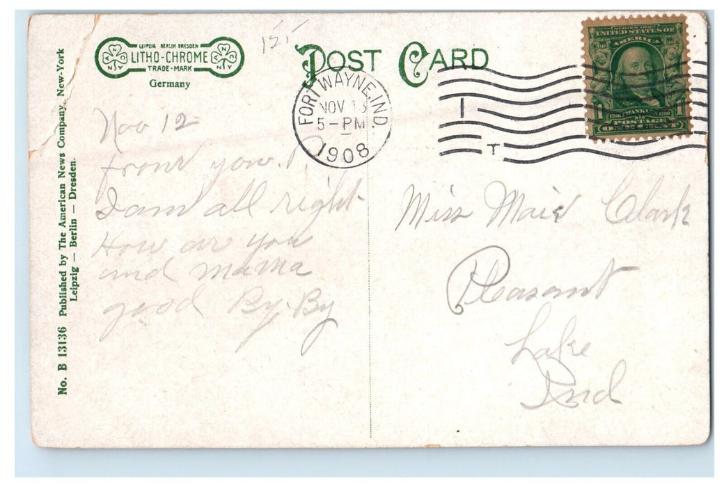 1908 Entrance To Swinney Park Fort Wayne Indiana IN Posted Antique Postcard