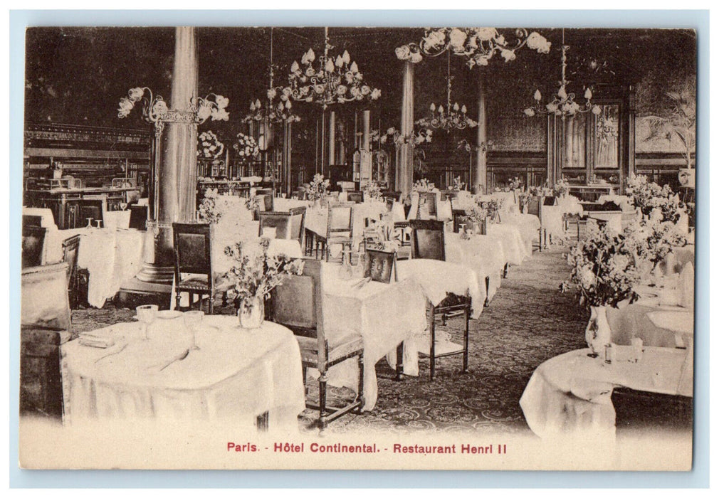 c1940s Hotel Continental Restaurant Henri II Paris Unposted Vintage Postcard