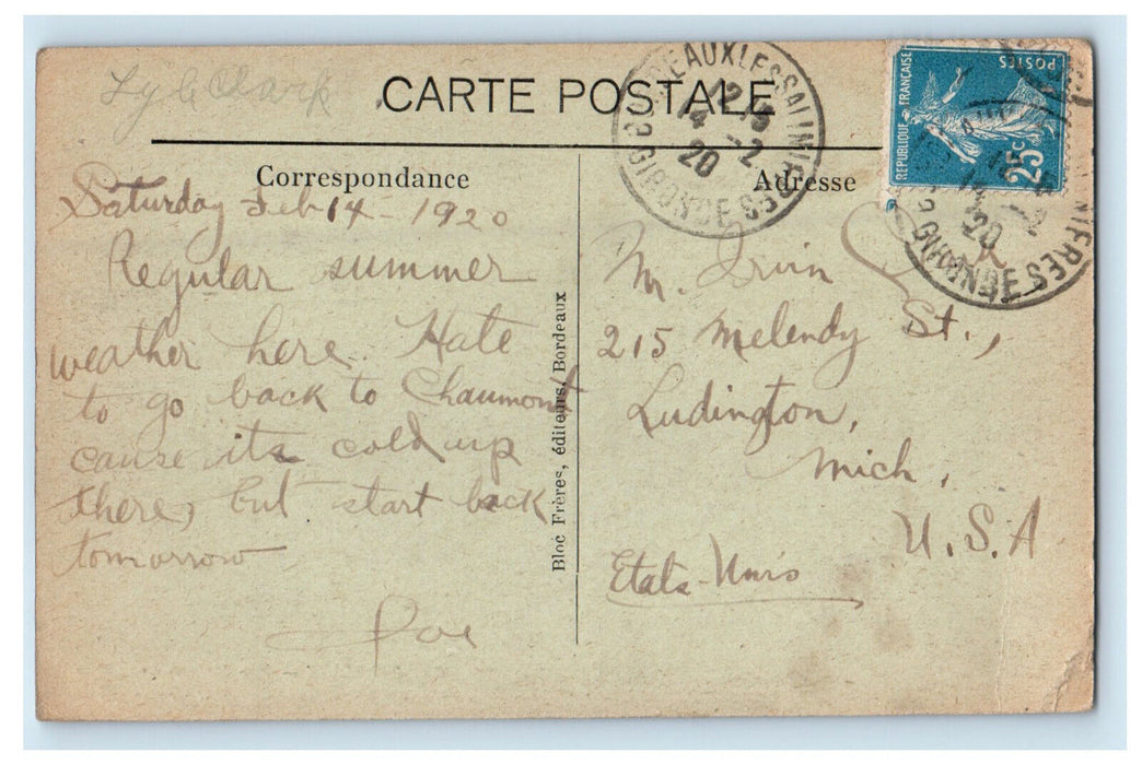 1920 Vue Generale De La Rade Prise De La tour Bordeaux France Posted Postcard