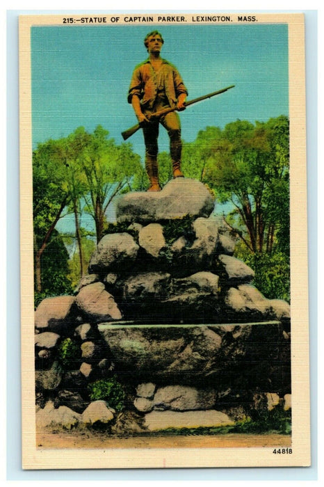 Statue of Captain Parker Lexington Massachusetts Vintage Postcard