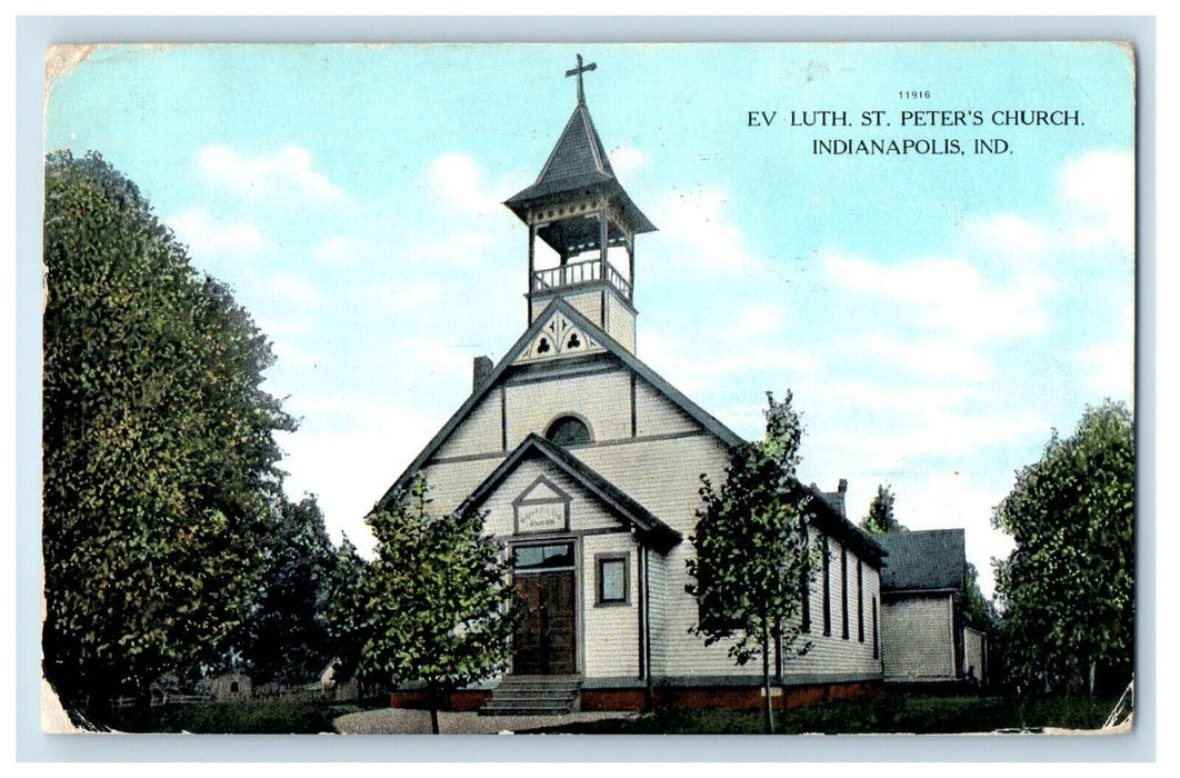 1912 EV Luth St. Peter's Church Indianapolis Indiana IN Posted Antique Postcard