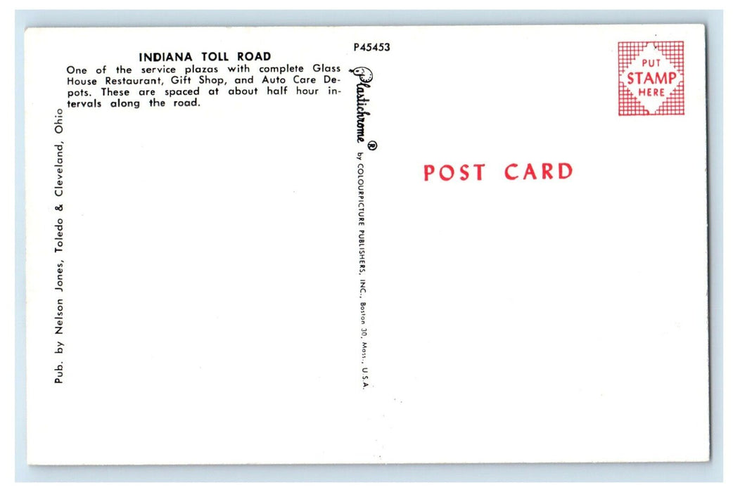 c1950's Indiana Toll Road, Glass House Restaurant Gift Shop Auto Care Postcard
