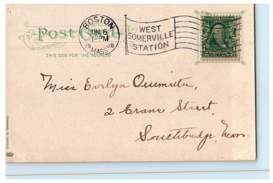 1908 Public Library, Wellesley, Massachusetts MA Antique Cancel Postcard