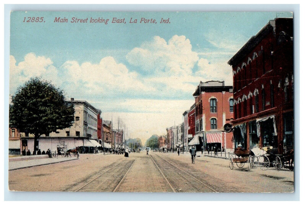 c1910's View Of Main Street Looking East La Porte Indiana IN Antique Postcard