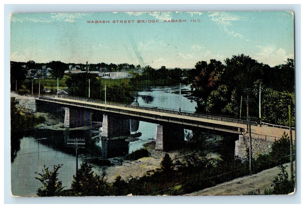 1911 A View Of Wabash Street Bridge Indiana IN Posted Antique Postcard